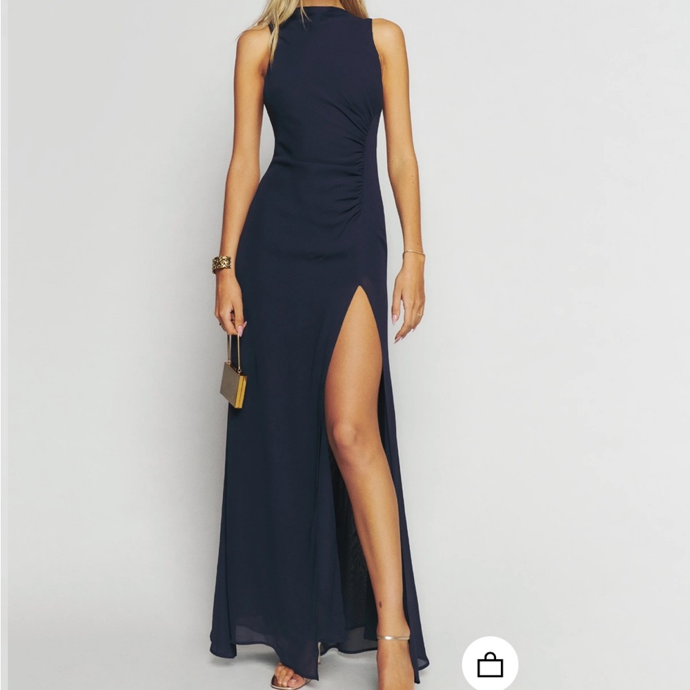 Reformation Navy High-Slit Sleeveless Maxi Dress